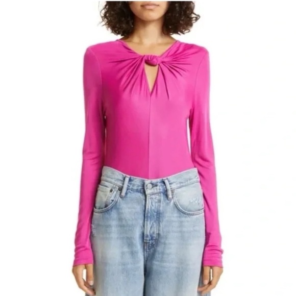 New! Farm Rio pink long sleeve twist front bodysuit 22721 - Picture 1 of 9
